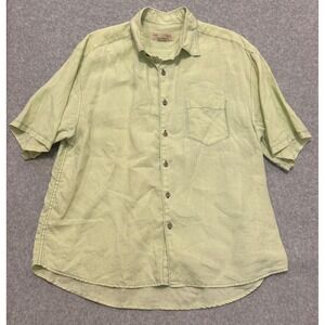 Island Republic Mens XL 100% Linen Short Sleeve Button Down Shirt Lime Green